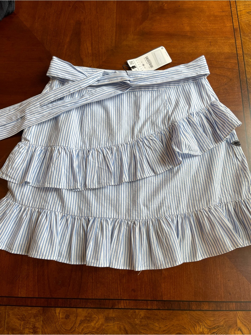 NWT Zara frilly skirt embroidered and striped white and blue size M - Picture 4 of 12